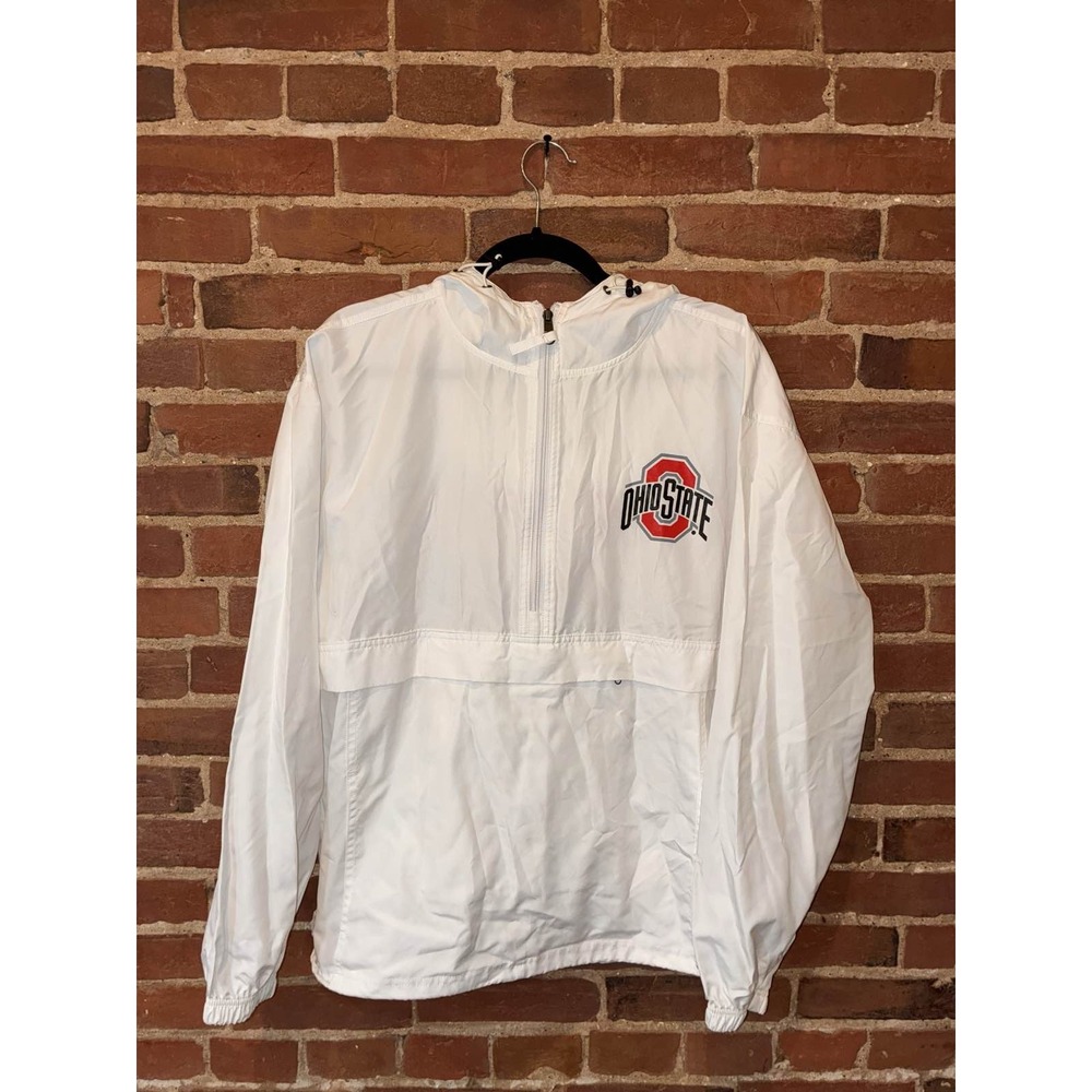 Ohio State Buckeyes Champion Pullover Windbreaker White Brutus Mascot‎ White